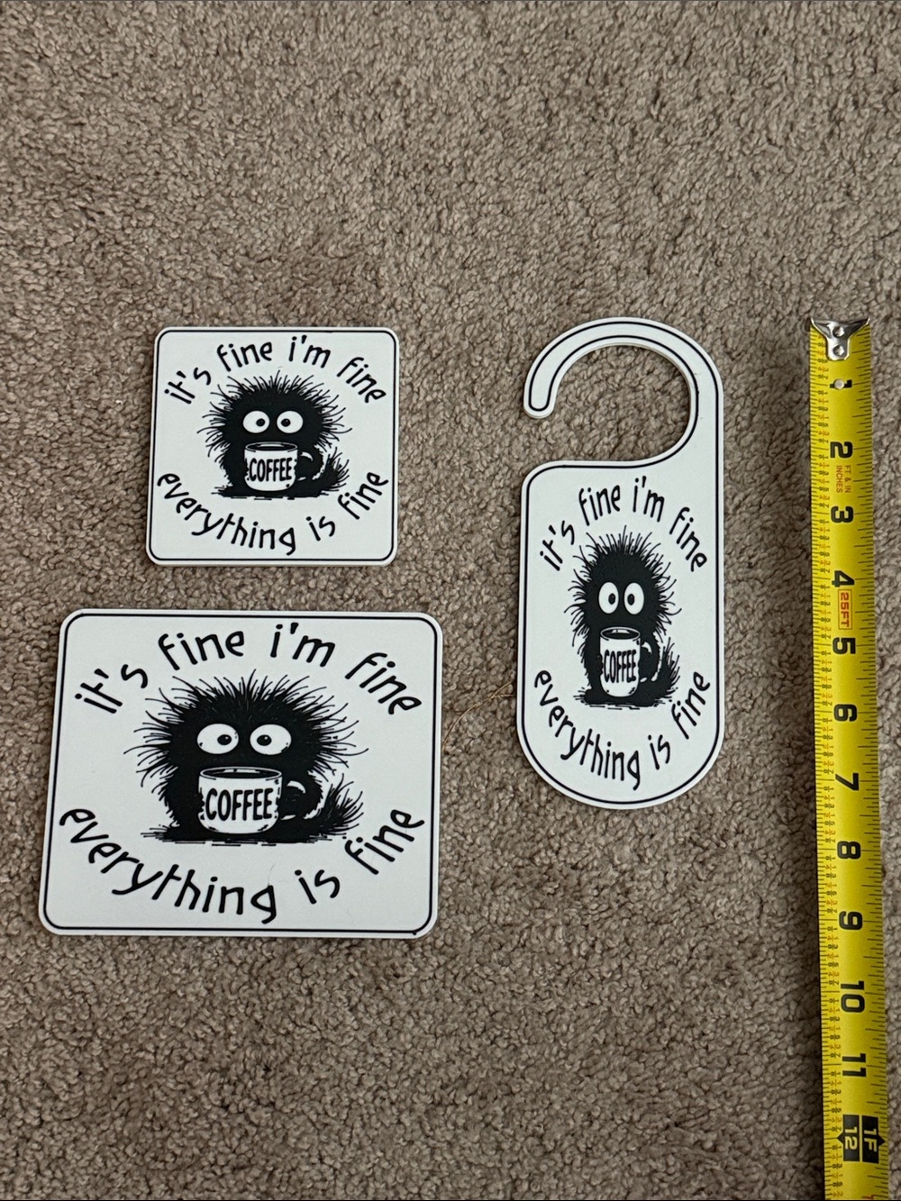 Funny Coffee Coaster, Coffee Lover Desk Sign with Stand, Door Hanger | "It's Fin - Picture 6 of 7